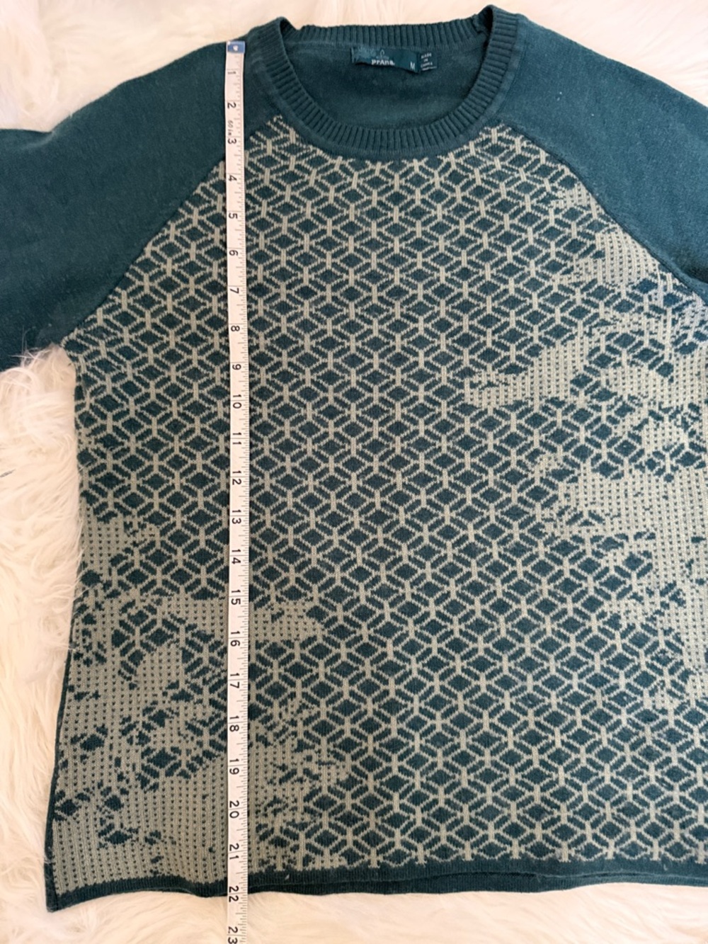 Prana Knit Sweater Size Medium Green Geometric Pattern Crewneck Wool Blend Feel - Picture 5 of 6